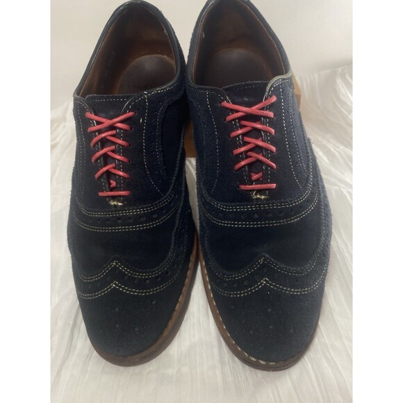 Allen Edmonds Spiaggia Shoes 7 Navy Blue Suede Leather Longwing Blucher Gumlite - Picture 2 of 15
